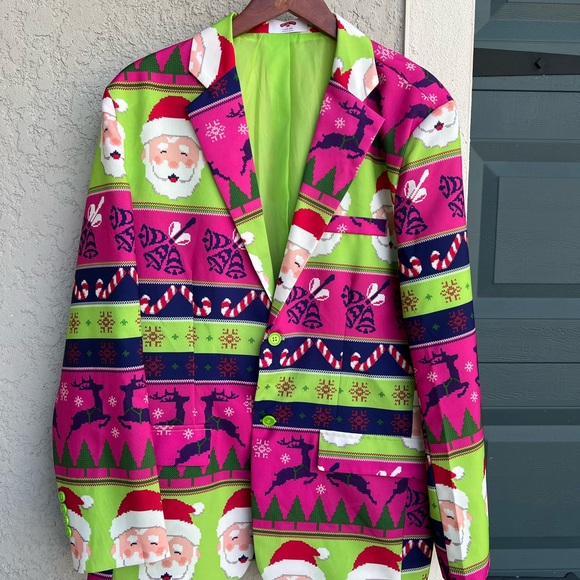 Holiday Time Santa Christmas Blazer Jacket Men’s Large 42-44 Ugly Xmas Party - Picture 6 of 7